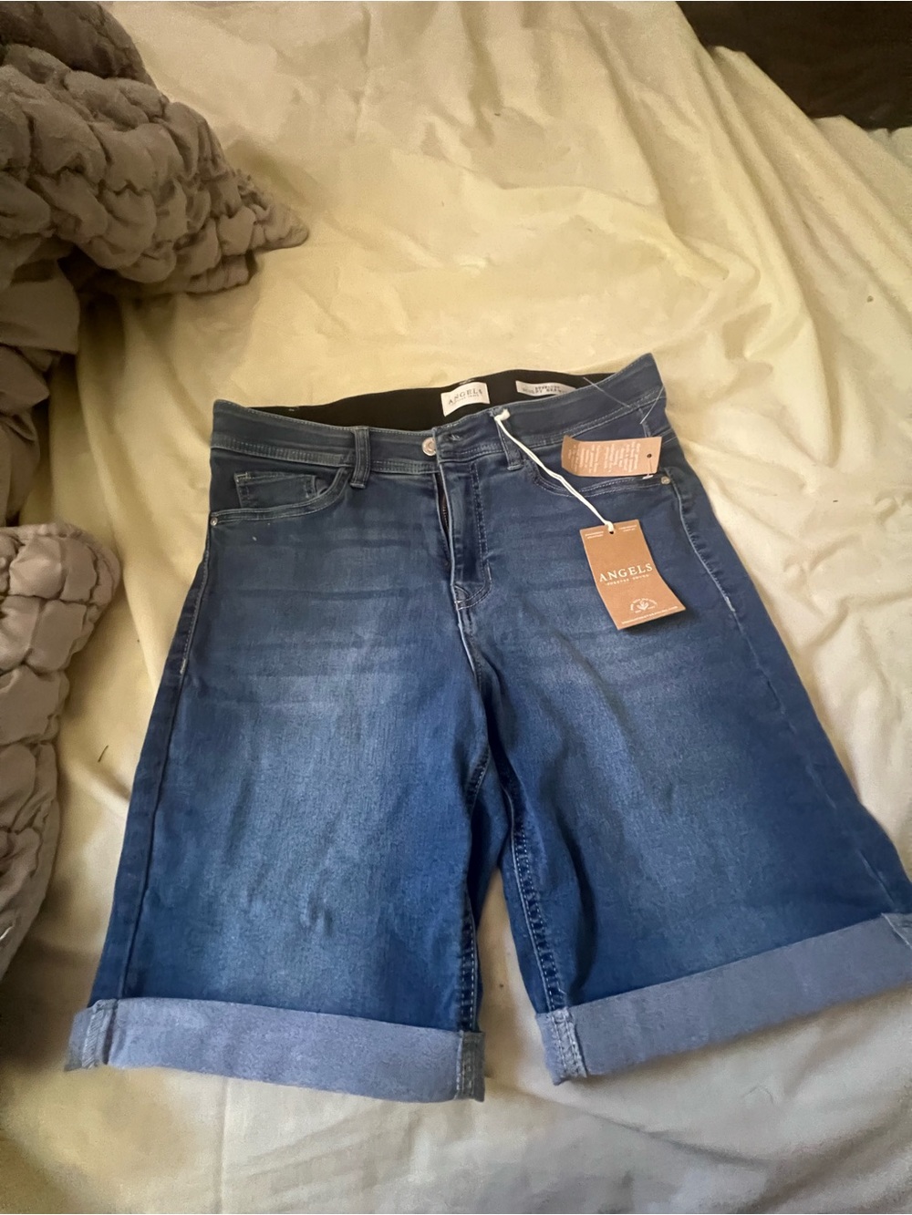 Angels Dark Blue Rolled Hem Denim Bermuda Shorts